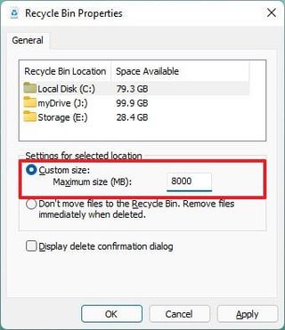 Recycle Bin maximum size