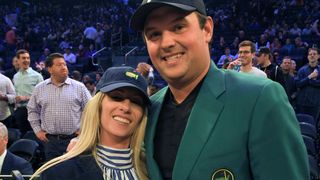 Justine and Patrick Reed at Madison Square Garden on Monday after his Masters victory
