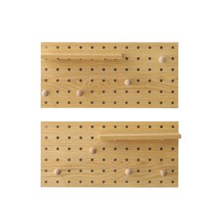 A wooden pegboard