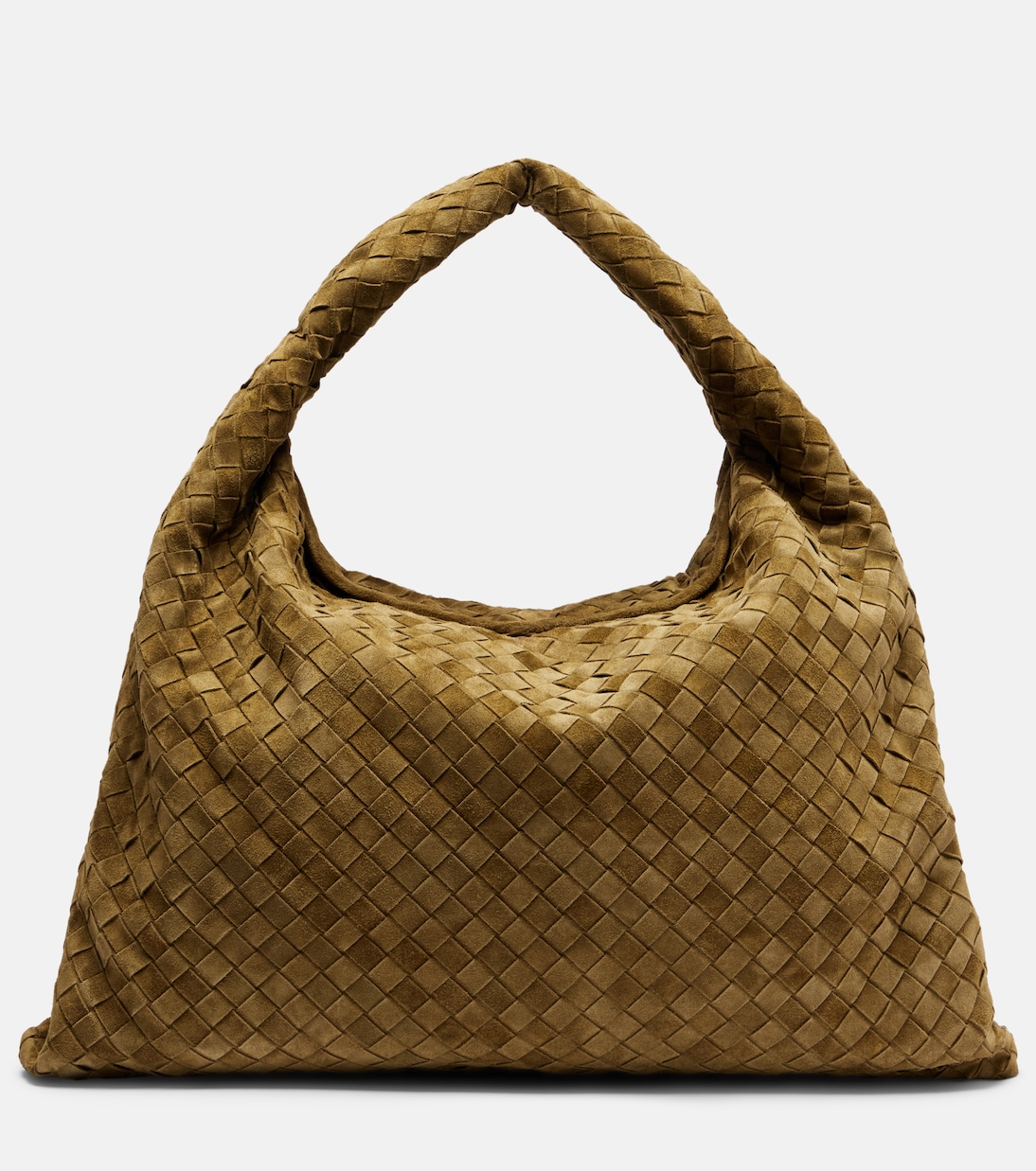 Hop Intrecciato Large Suede Tote Bag in Green - Bottega Veneta