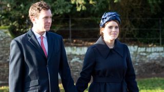 Princess Eugenie and Jack Brooksbank attend the Christmas Day Church service at Church of St Mary Magdalene on the Sandringham estate on December 25, 2019 in King's Lynn, United Kingdom