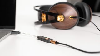 iFi Audio GO Link conncted to lap top and a pair of wired headphones