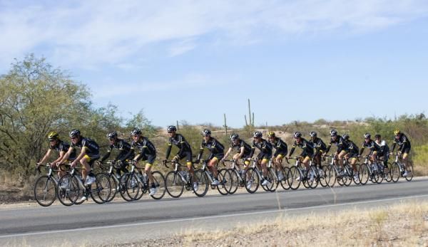 Trek-Livestrong's U23 riders ride in the desert near Tucson during their team camp.