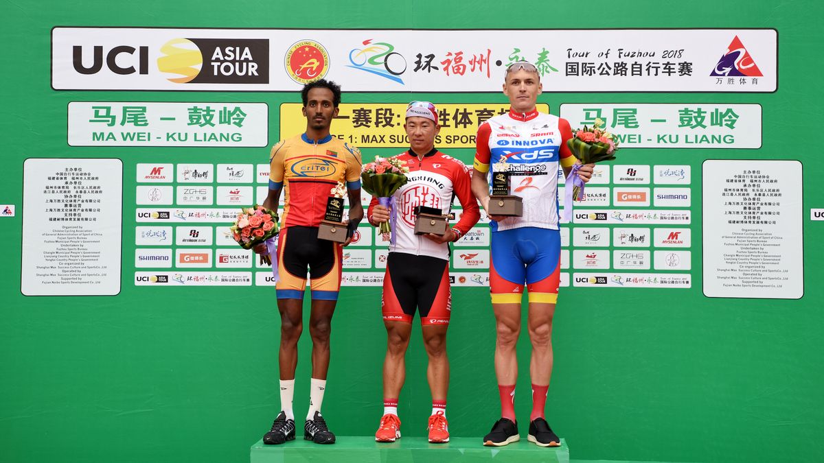 The podium on stage 1 of the Tour of Fuzhou