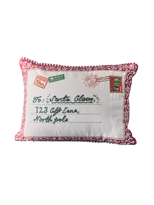 Letters to Santa Cotton Embroidered Pillow