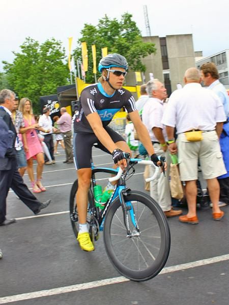 Edvald Boasson Hagen (Team Sky) dons a full helmet cover in anticipation of rain.