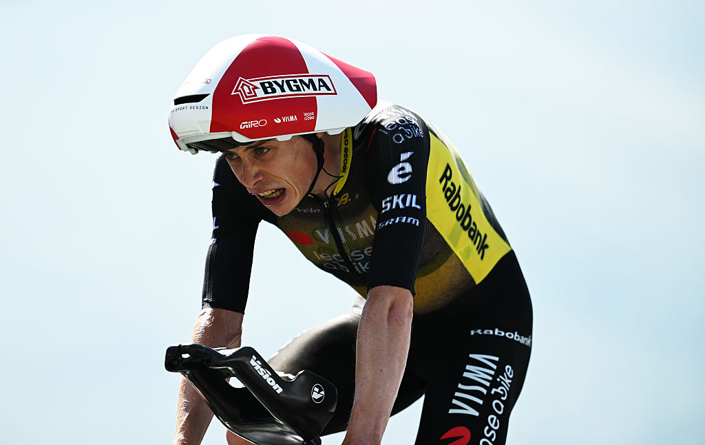 PEYRAGUDES, FRANCE - JULY 18: Jonas Vingegaard of Denmark and Team Visma | Lease a Bike crosses the finish line during the 112th Tour de France 2025, Stage 13 a 10.9km individual time trial stage from Loudenvielle to Peyragudes 1561m / #UCIWT / on July 18, 2025 in Peyragudes, France. (Photo by Tim de Waele/Getty Images)