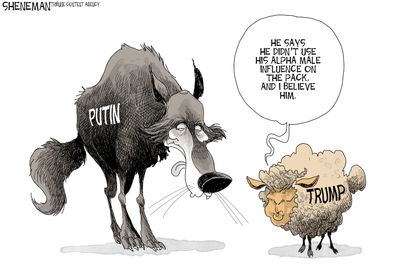 Political cartoon U.S. Trump Putin election meddling