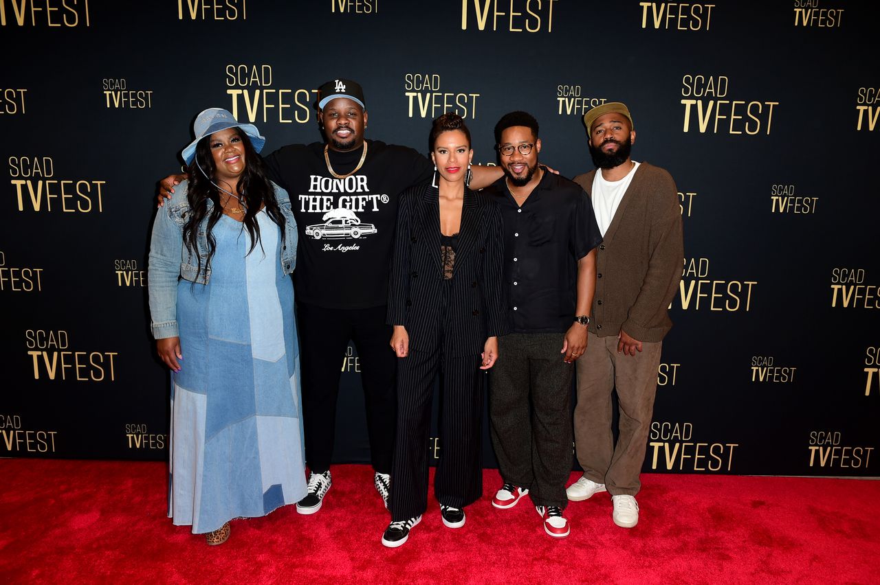 On the panel for NBC&rsquo;s Grand Crew panel at SCAD TV Fest 2023 in Atlanta (l. to r.): Nicole Byer, Carl Tart, Grasie Mercedes, Aaron Jennings and Phil Augusta Jackson.