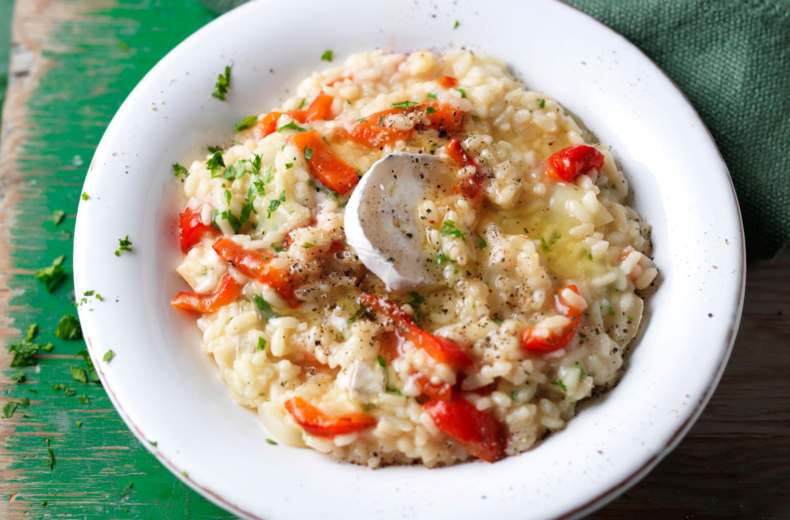 Red pepper and goats' cheese risotto recipe