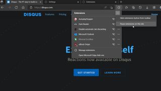 Een screenshot van een beta extensie-functie die wordt getest in Microsoft Edge