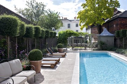 Pool in enclosed suntrap area of the garden 