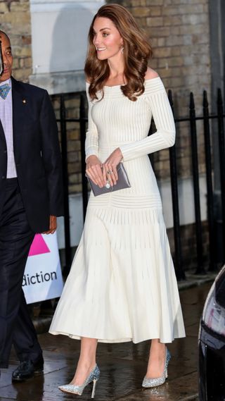 Catherine, Princess of Wales walks outside as she attends the first annual gala dinner in recognition of Addiction Awareness Week at the Phillips Gallery on June 12, 2019