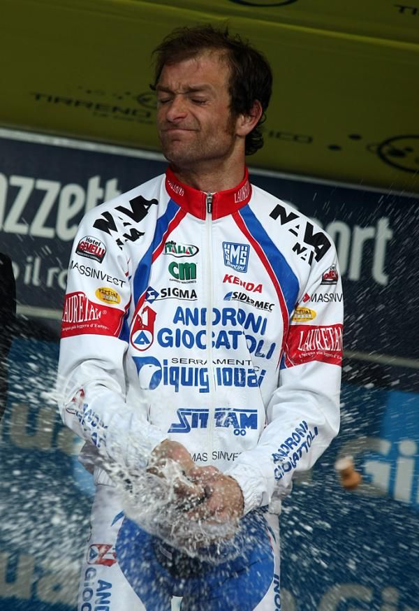Michele Scarponi (Androni Giocattoli) pops the cork after winning in Tirreno-Adriatico.