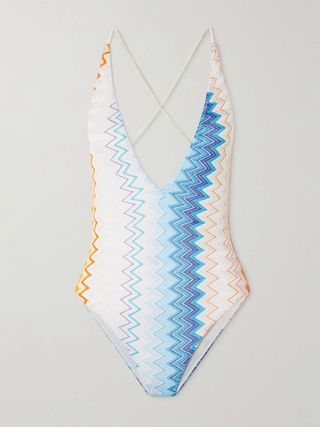 Mare Striped Metallic Crochet-Knit Swimsuit