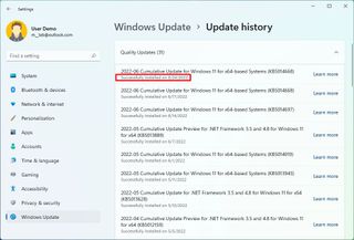 Windows update history error