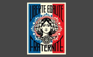 A poster Fairey designed for Paris, based on his 'Make Art Not War' poster for the US ten years ago
