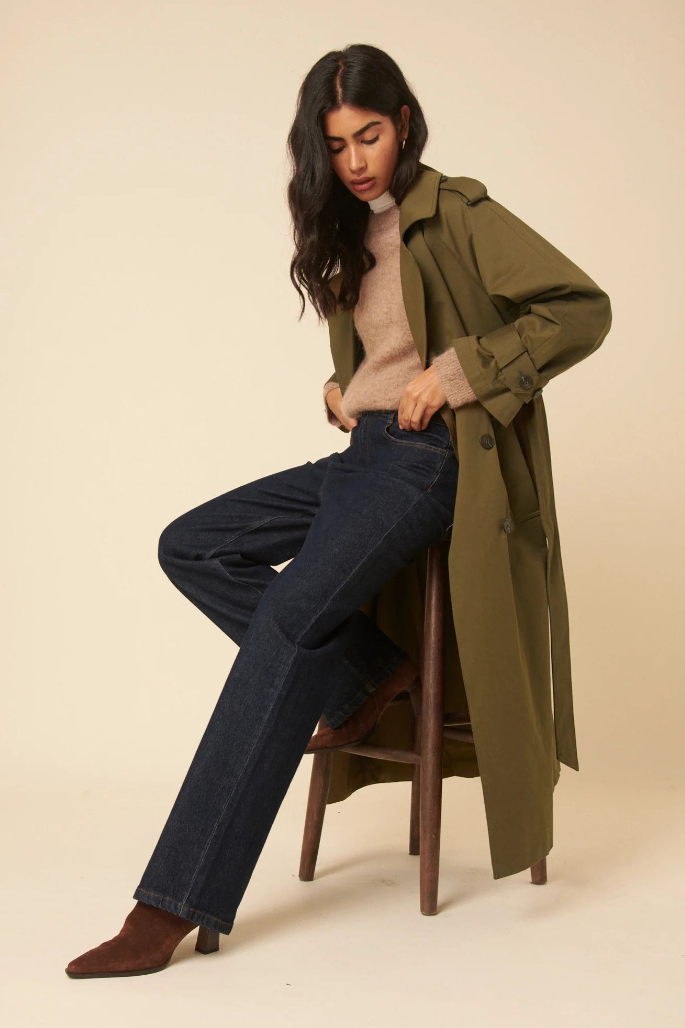 Nobody's Child Khaki Green Double Breasted Trench Coat