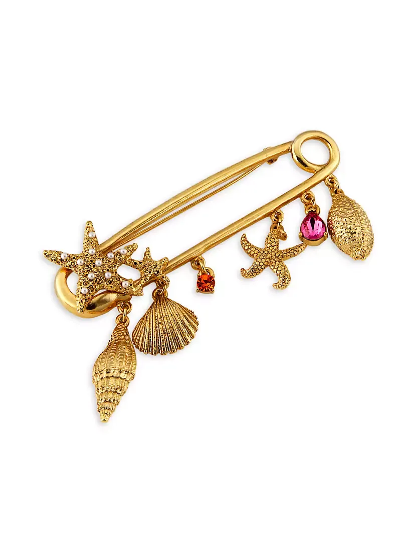 Shoreline Shell Goldtone, Crystal & Imitation Pearl Pin