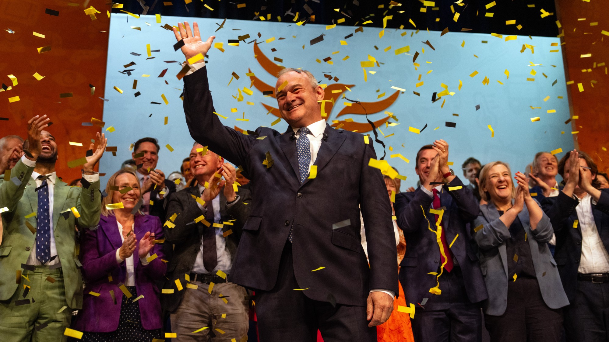 Ed Davey greets supporters at the Lib Dem Conference