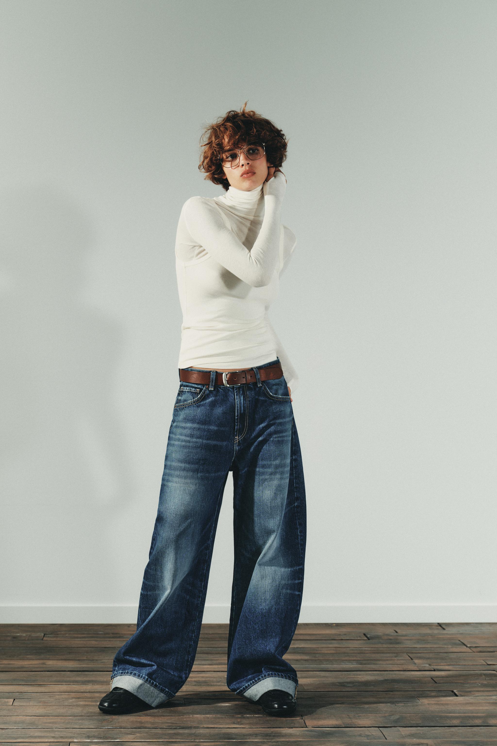 Trf Mid-Rise Baggy Folded Jeans