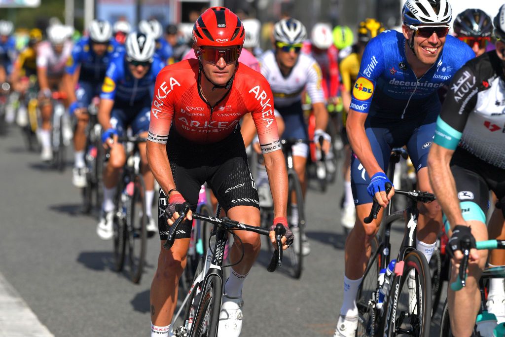 PLOUAY FRANCE AUGUST 29 LR Maxime Bouet of France and Team Arka Samsic and Tim Declercq of Belgium and Team Deceuninck QuickStep compete during the 85th Bretagne Classic OuestFrance 2021 a 251km race from Plouay to Plouay OuestFrance on August 29 2021 in Plouay France Photo by Luc ClaessenGetty Images