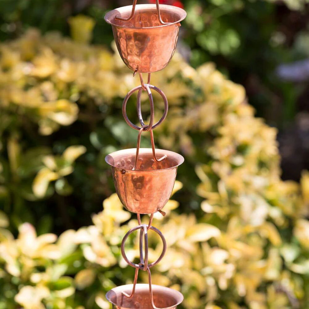 Monarch Rain Chains Pure Copper Hammered Cup Rain Chain Replacement Downspout for Gutters &amp;amp; Reviews | Wayfair