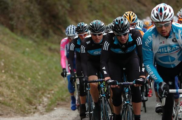Team Sky riders take a turn at the front.