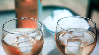 ice in wine glass of rose