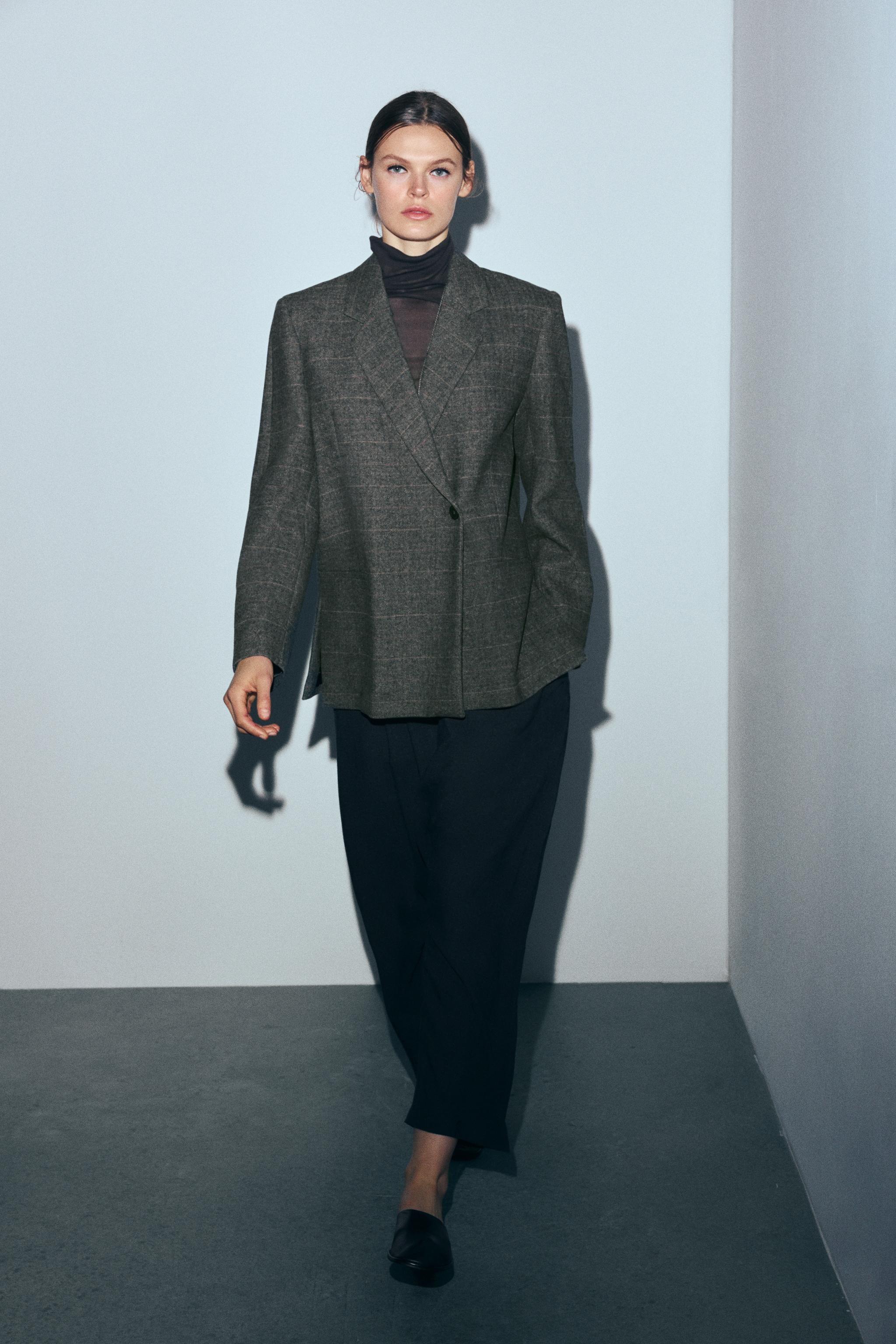 Oversize Plaid Blazer With Wool Zw Collection