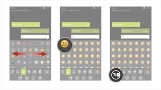 Browse emoji menus, tap an emoji, and send.