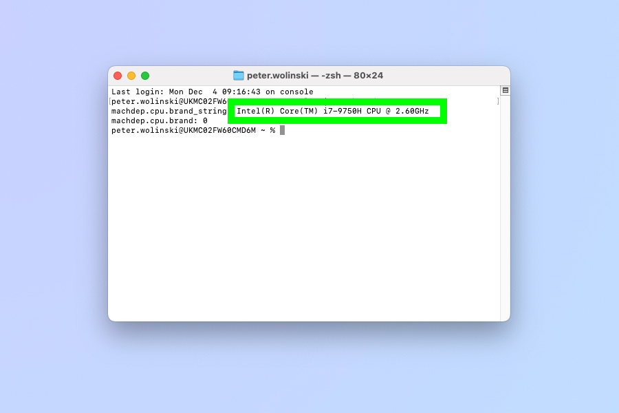 Скриншот, показывающий, как узнать процессор Mac