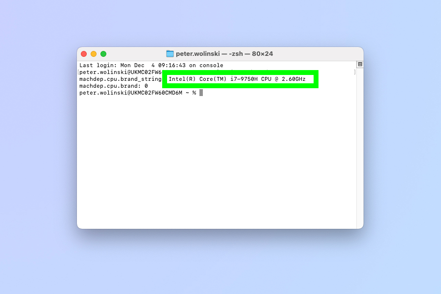 A screenshot showing how to find out a Mac's CPU