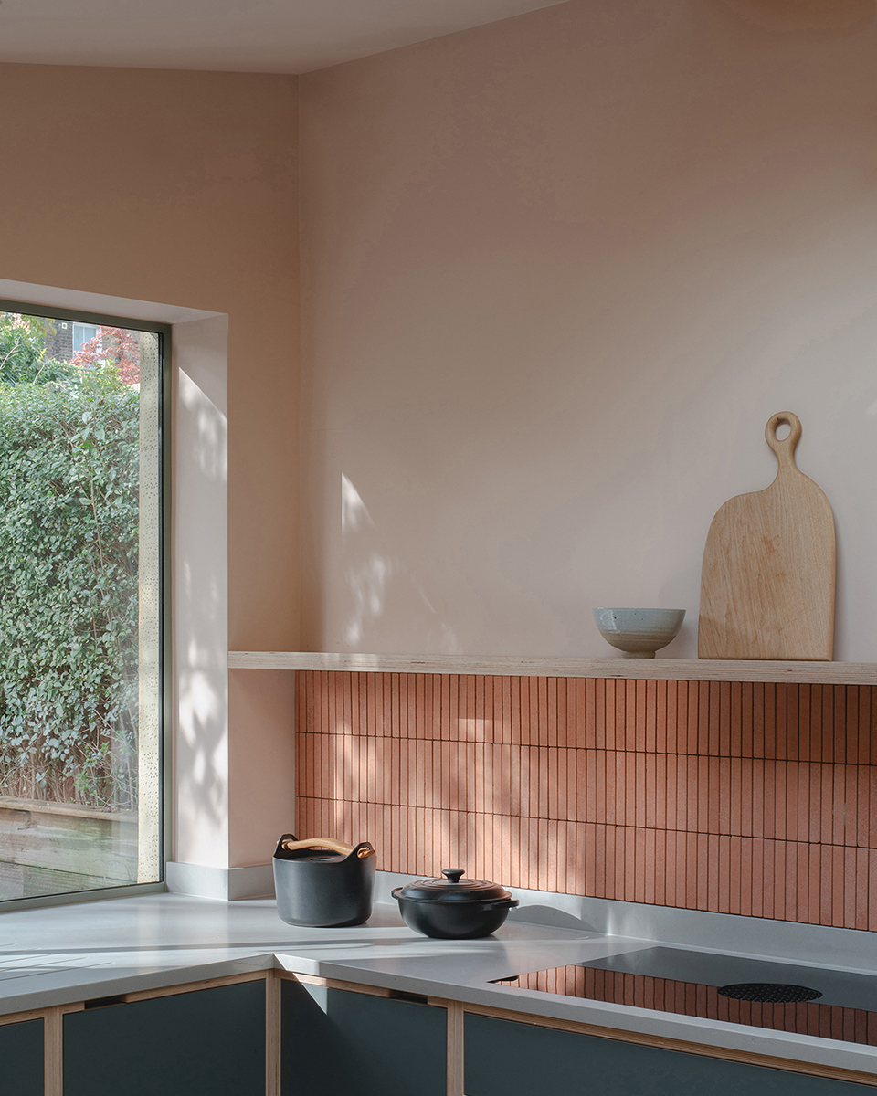 casino avenue house by pensaer, showing detail of kitchen with natural materials