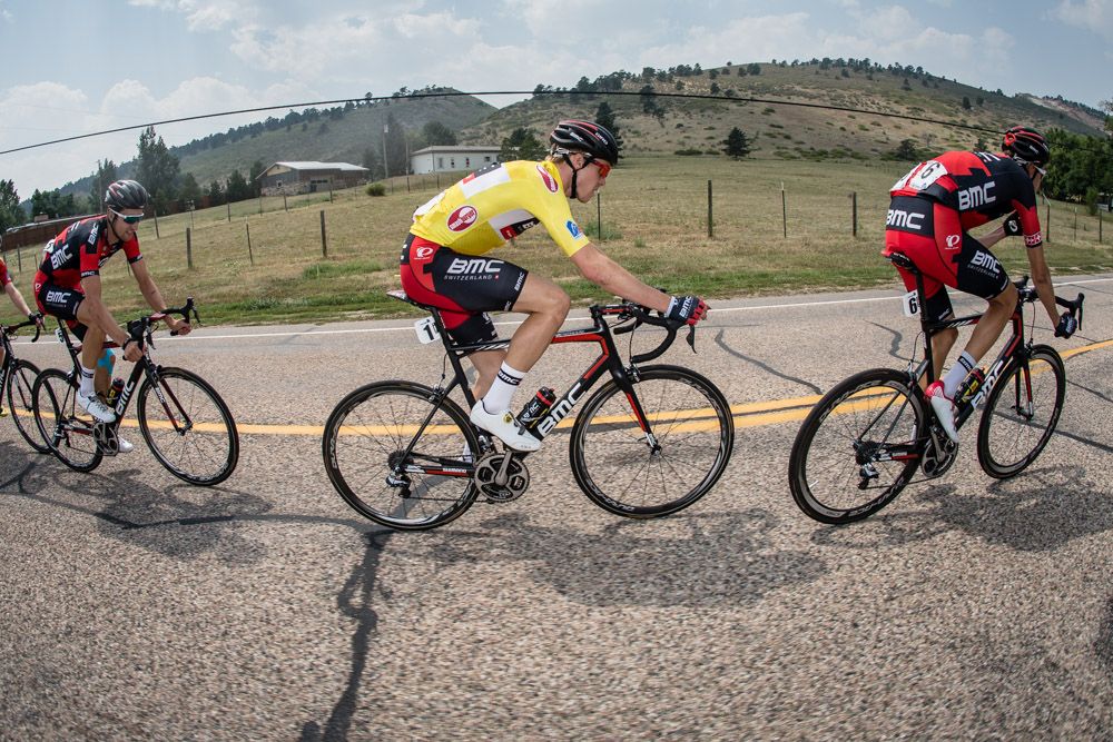 Rohan Dennis (BMC) near the front of the bunch in yellow