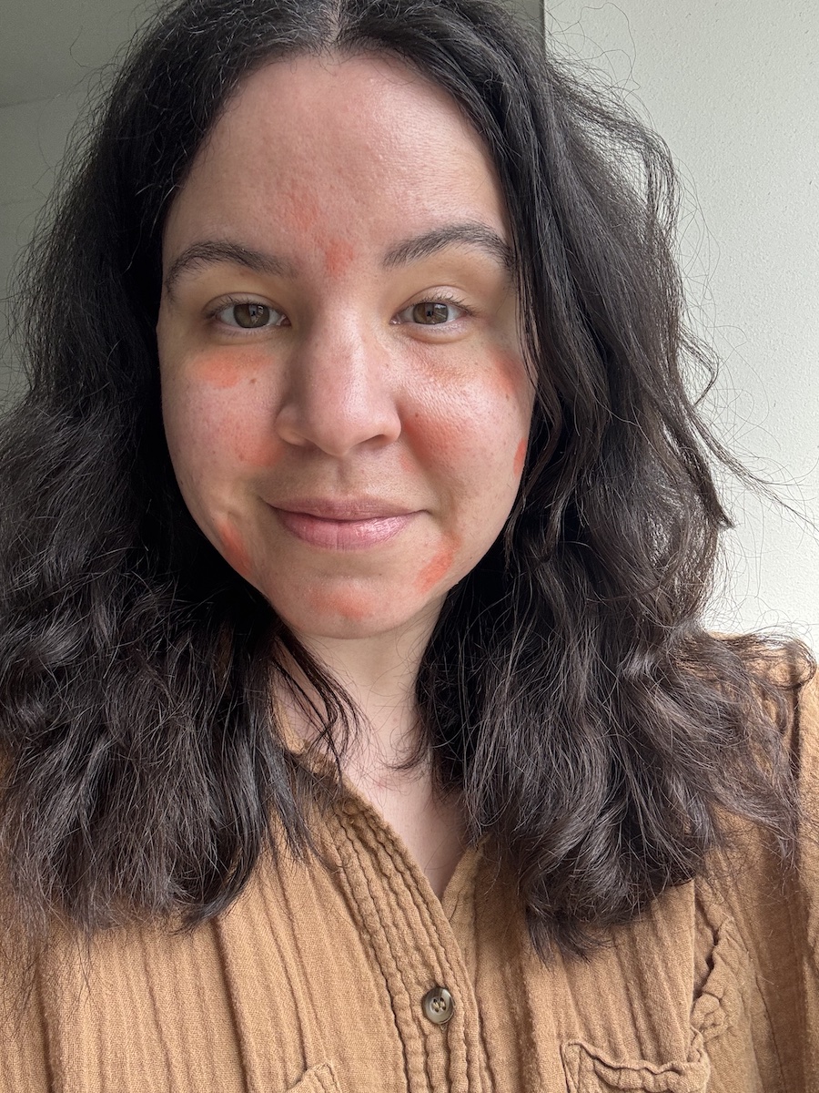 Mica Ricketts colour correcting her skin