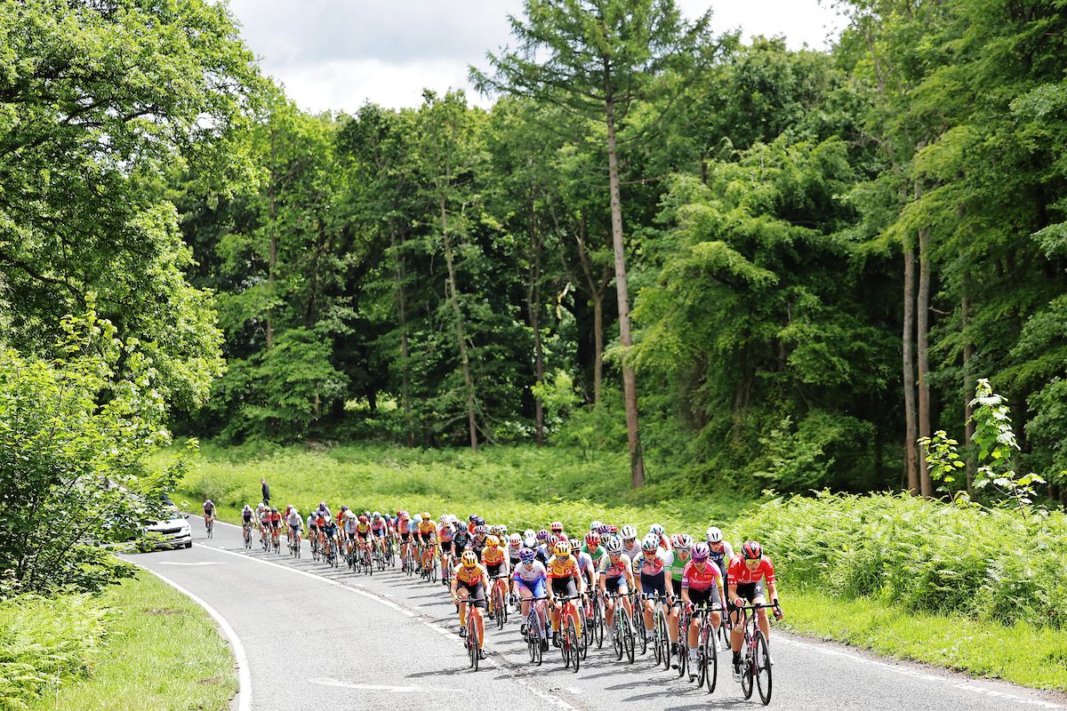 Picture by Alex Whitehead/SWpix.com - 08/06/2022 - Cycling - The Women&acirc;s Tour 2022 - Stage Three - Tewkesbury to Gloucester, England - The Peloton rolling through the Gloucestershire countryside