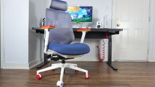 The Branch Ergonomic Chair Pro: Sonic the Hedgehog Edition in front of a desk