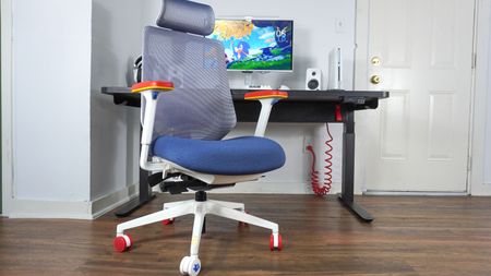 The Branch Ergonomic Chair Pro: Sonic the Hedgehog Edition in front of a desk