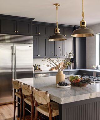 modern kitchen with dark charcoal gray cabinets