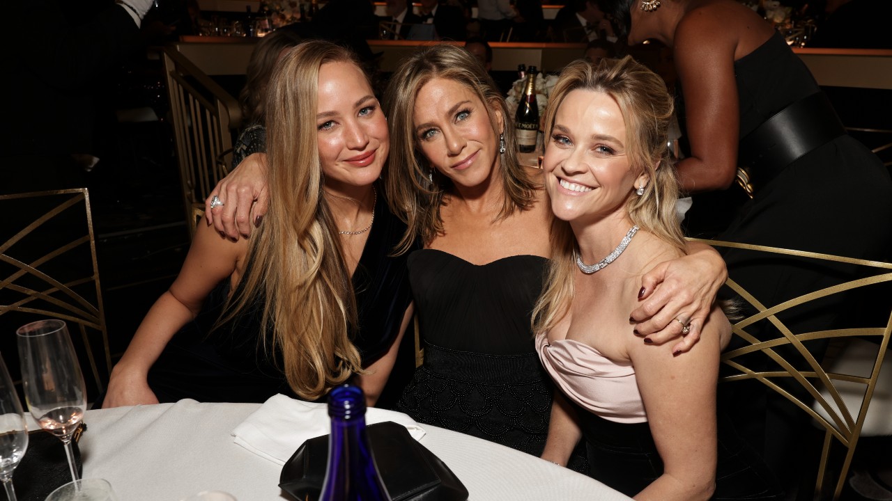 Jennifer Lawrence, Jennifer Aniston and Reese Witherspoon at the 81st Annual Golden Globe Awards, airing live from the Beverly Hilton in Beverly Hills, California on Sunday, January 7, 2024, at 8 PM ET/5 PM PT, on CBS and streaming on Paramount+.