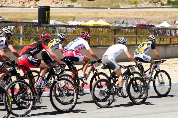 The elite men having a bit of a road race