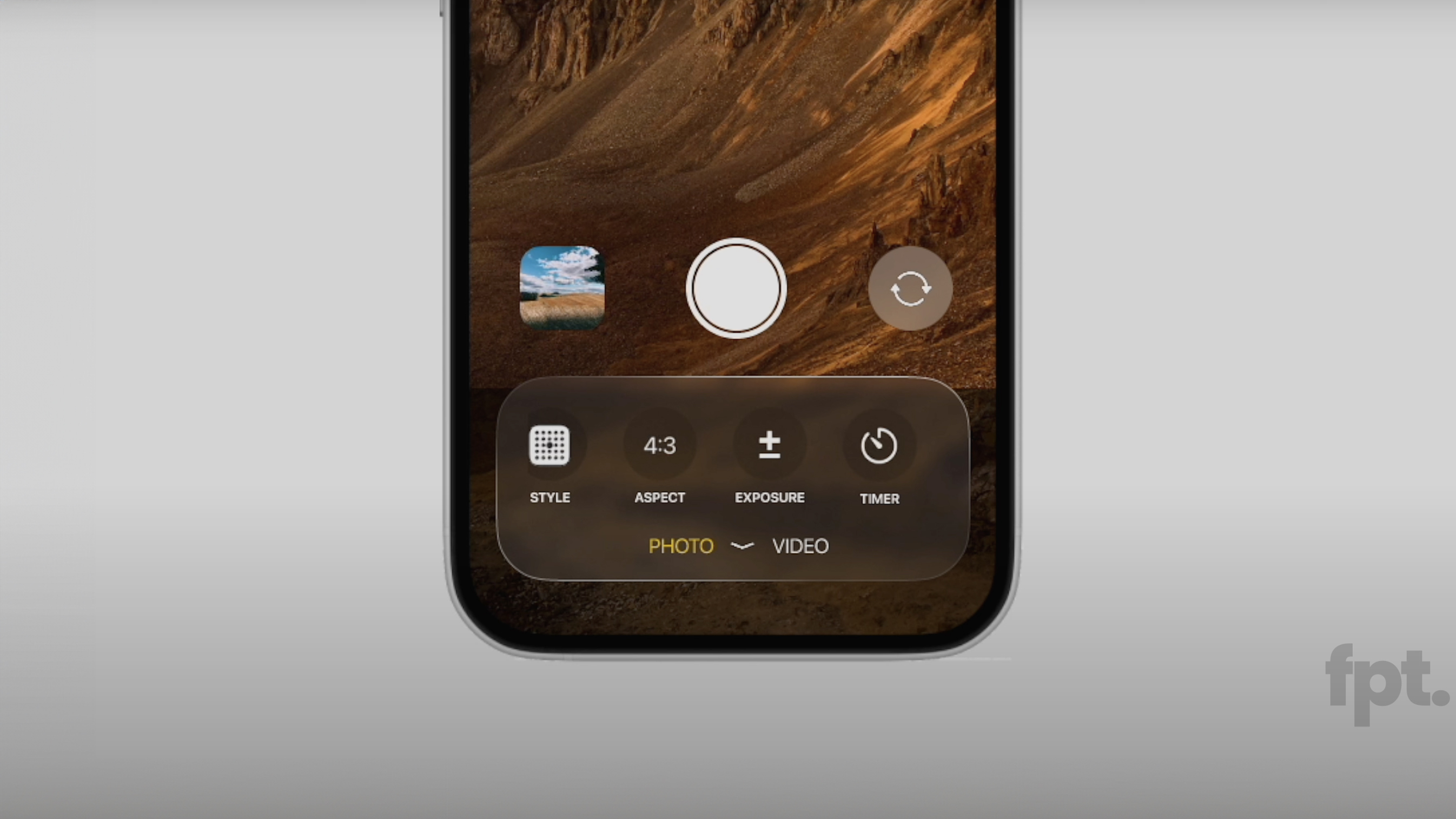 A mockup showing a possible redesign for the iPhone's Camera app in iOS 19