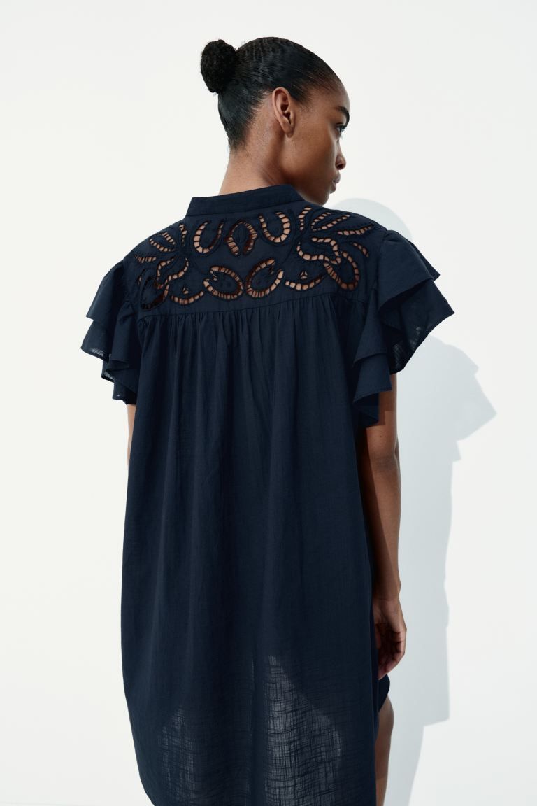 Flutter-Sleeve Dress With Broderie Anglaise