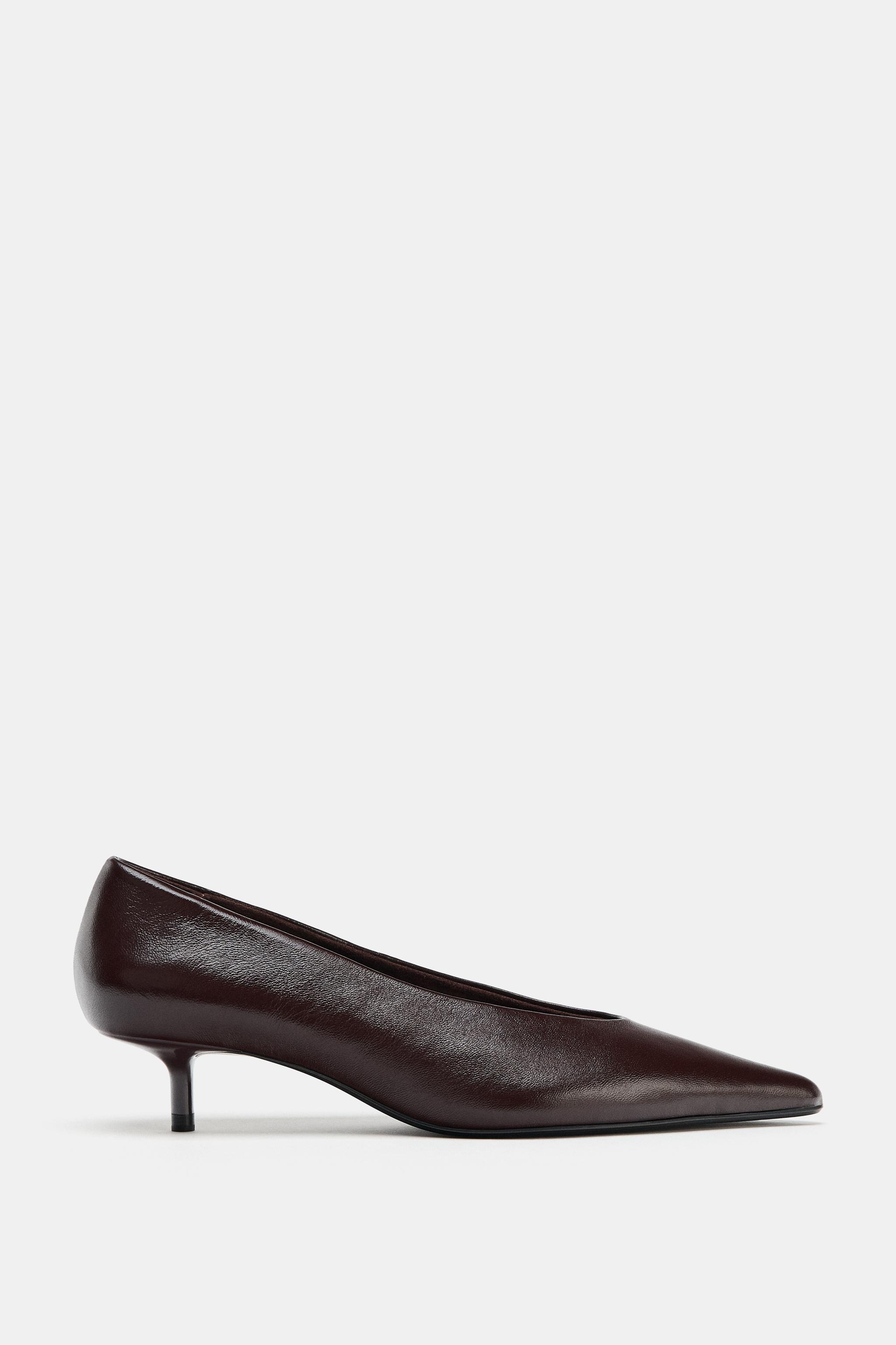 zara, Leather Kitten Heel Shoes
