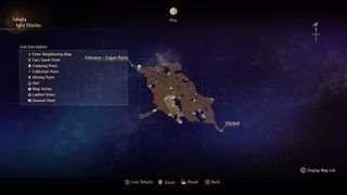 Tales of Arise - a map of Iglia Wastes showing an owl on the highest point of the map above two climbing points.