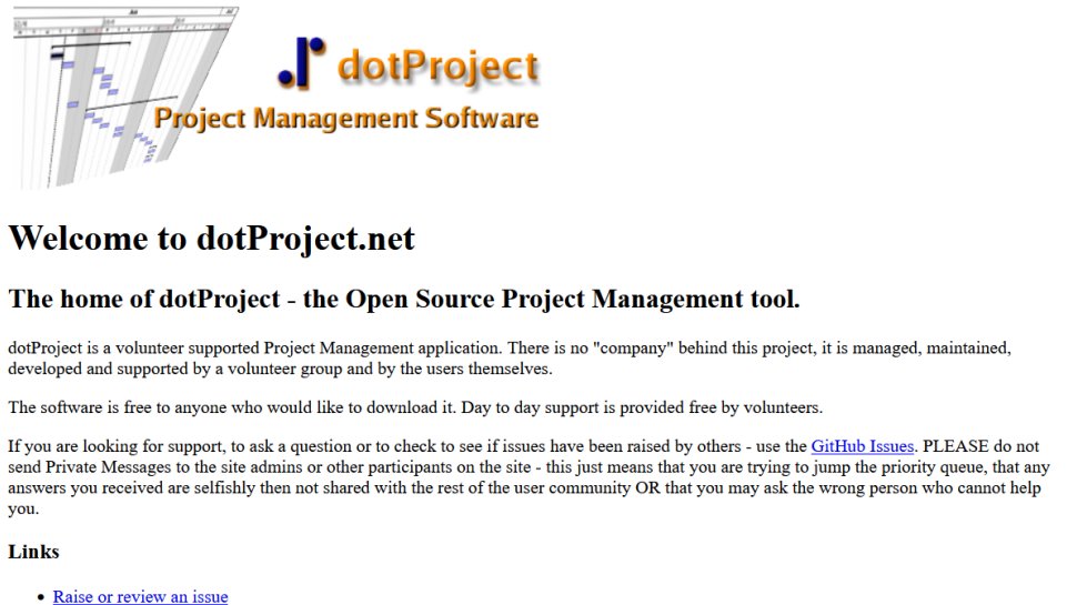 dotProject website screenshot (May 2025).