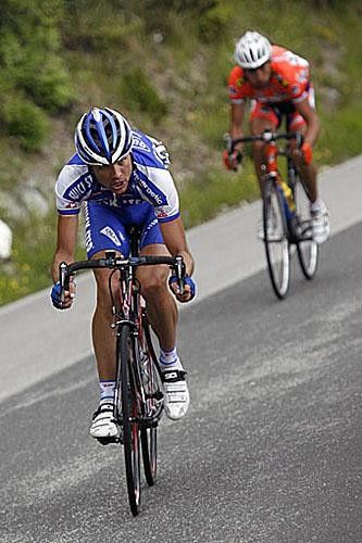 Addy Engels (Quick Step) attacks with Sella behind him
