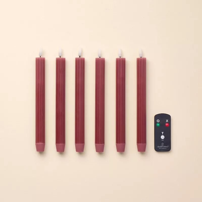 6pk Ribbed Flameless Led Taper Candles Orange - Hearth & Hand™ With Magnolia