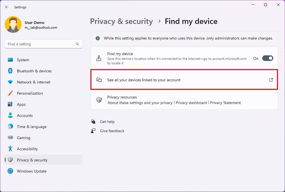 Enable find device. Enable find device